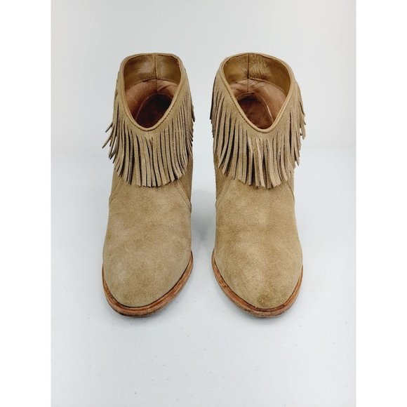 Joie Loren Fringe Suede Tan Ankle Boots - Picture 4 of 11